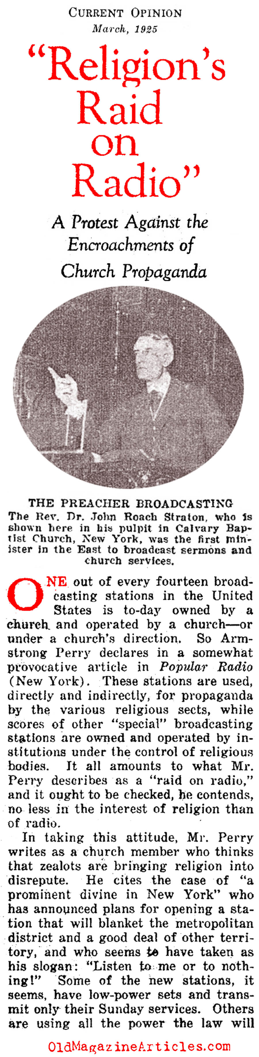 Christian Radio Broadcasting Begins in Earnest (Current Opinion, 1925)